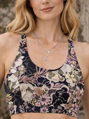 Free People Movement Floral Racerback Sports Bra Multicolor Size Small